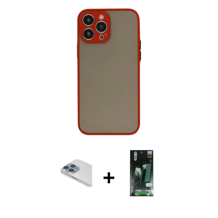 MARSİLYAN™- iPhone 13 Pro Max Kılıf Ahenk Çizgi Serisi - Şeffaf 360 Full Body Arka Koruyucu + Pers Alüminyum Kamera Lens - SABE