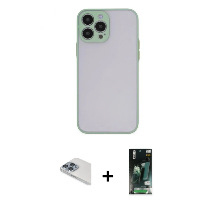 MARSİLYAN™- iPhone 13 Pro Max Kılıf Ahenk Çizgi Serisi - Şeffaf 360 Full Body Arka Koruyucu + Pers Alüminyum Kamera Lens - SABE