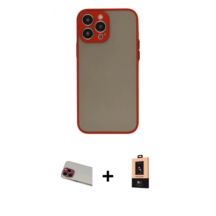 MARSİLYAN™- iPhone 13 Pro Max Kılıf Ahenk Çizgi Serisi - Şeffaf Maxco Cam Ekran Koruyucu + Rainbow Kamera Lens Koruma Cam - KI