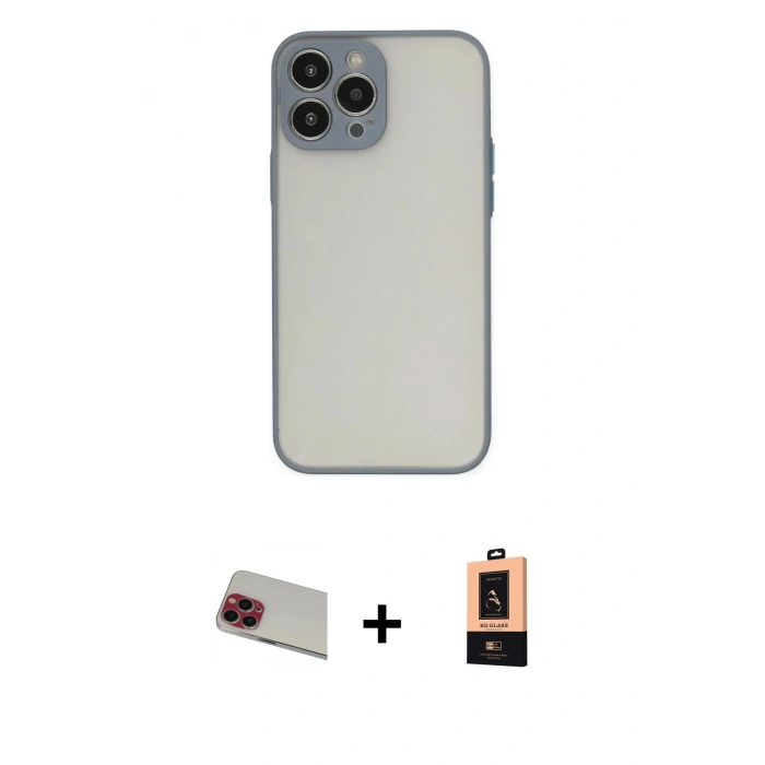 MARSİLYAN™- iPhone 13 Pro Max Kılıf Ahenk Çizgi Serisi - Şeffaf Maxco Cam Ekran Koruyucu + Rainbow Kamera Lens Koruma Cam - KI