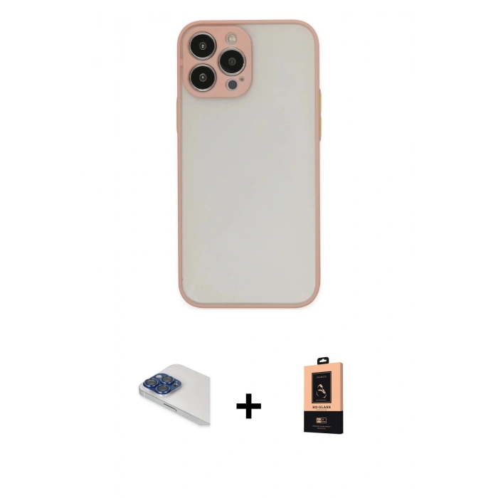 MARSİLYAN™- iPhone 13 Pro Max Kılıf Ahenk Çizgi Serisi - Şeffaf Maxco Cam Ekran Koruyucu + Pers Alüminyum Kamera Lens - LT