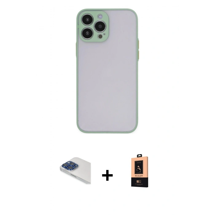 MARSİLYAN™- iPhone 13 Pro Max Kılıf Ahenk Çizgi Serisi - Şeffaf Maxco Cam Ekran Koruyucu + Pers Alüminyum Kamera Lens - LT