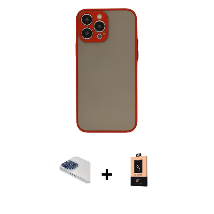 MARSİLYAN™- iPhone 13 Pro Max Kılıf Ahenk Çizgi Serisi - Şeffaf Maxco Cam Ekran Koruyucu + Pers Alüminyum Kamera Lens - LT