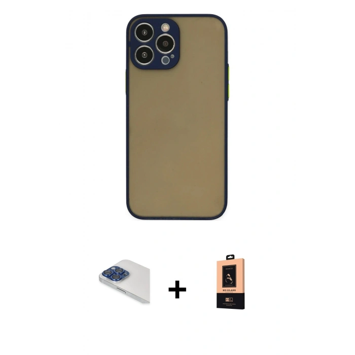 MARSİLYAN™- iPhone 13 Pro Max Kılıf Ahenk Çizgi Serisi - Şeffaf Maxco Cam Ekran Koruyucu + Pers Alüminyum Kamera Lens - LT