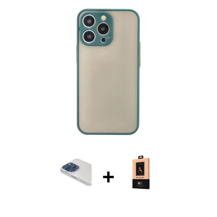 MARSİLYAN™- iPhone 13 Pro Max Kılıf Ahenk Çizgi Serisi - Şeffaf Maxco Cam Ekran Koruyucu + Pers Alüminyum Kamera Lens - LT