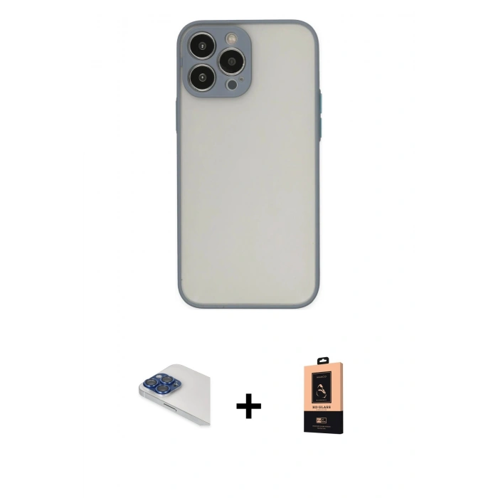 MARSİLYAN™- iPhone 13 Pro Max Kılıf Ahenk Çizgi Serisi - Şeffaf Maxco Cam Ekran Koruyucu + Pers Alüminyum Kamera Lens - LT