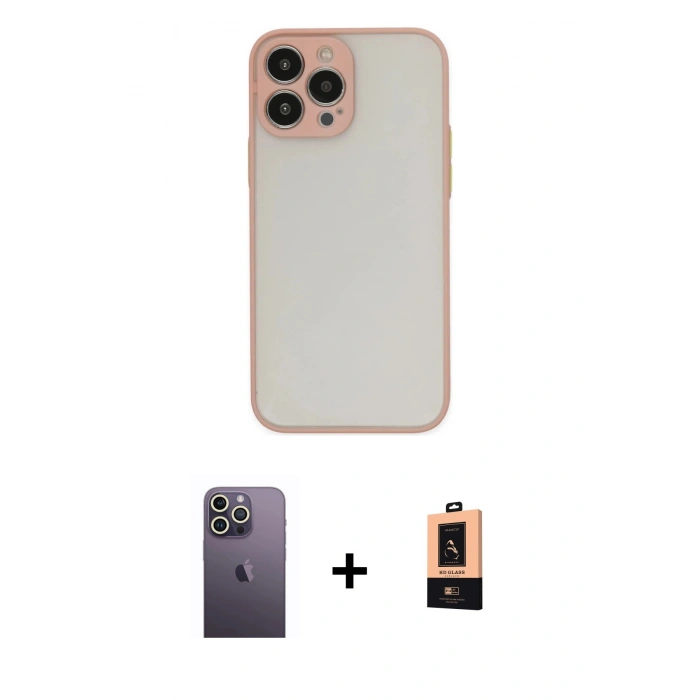 MARSİLYAN™- iPhone 13 Pro Max Kılıf Ahenk Çizgi Serisi - Şeffaf Maxco Cam Ekran Koruyucu + Neon Fosforlu Kamera Lens - BZ