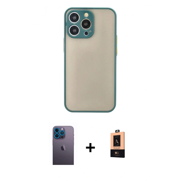 MARSİLYAN™- iPhone 13 Pro Max Kılıf Ahenk Çizgi Serisi - Şeffaf Maxco Cam Ekran Koruyucu + Neon Fosforlu Kamera Lens - MI