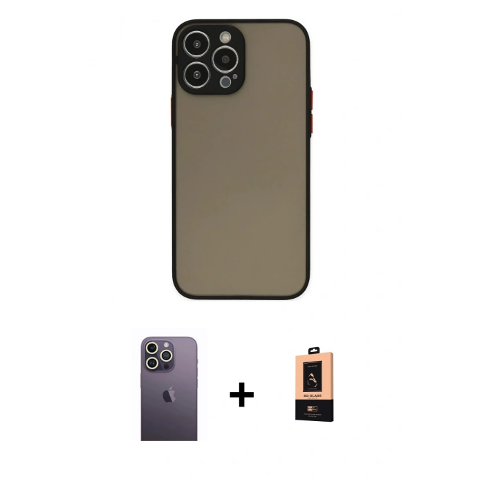 MARSİLYAN™- iPhone 13 Pro Max Kılıf Ahenk Çizgi Serisi - Şeffaf Maxco Cam Ekran Koruyucu + Neon Fosforlu Kamera Lens - BZ
