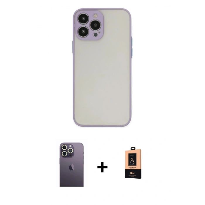 MARSİLYAN™- iPhone 13 Pro Max Kılıf Ahenk Çizgi Serisi - Şeffaf Maxco Cam Ekran Koruyucu + Neon Fosforlu Kamera Lens - BZ