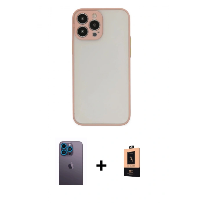 MARSİLYAN™- iPhone 13 Pro Max Kılıf Ahenk Çizgi Serisi - Şeffaf Maxco Cam Ekran Koruyucu + Neon Fosforlu Kamera Lens - MI
