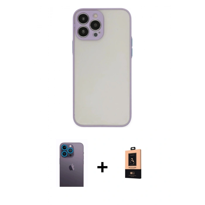 MARSİLYAN™- iPhone 13 Pro Max Kılıf Ahenk Çizgi Serisi - Şeffaf Maxco Cam Ekran Koruyucu + Neon Fosforlu Kamera Lens - MI