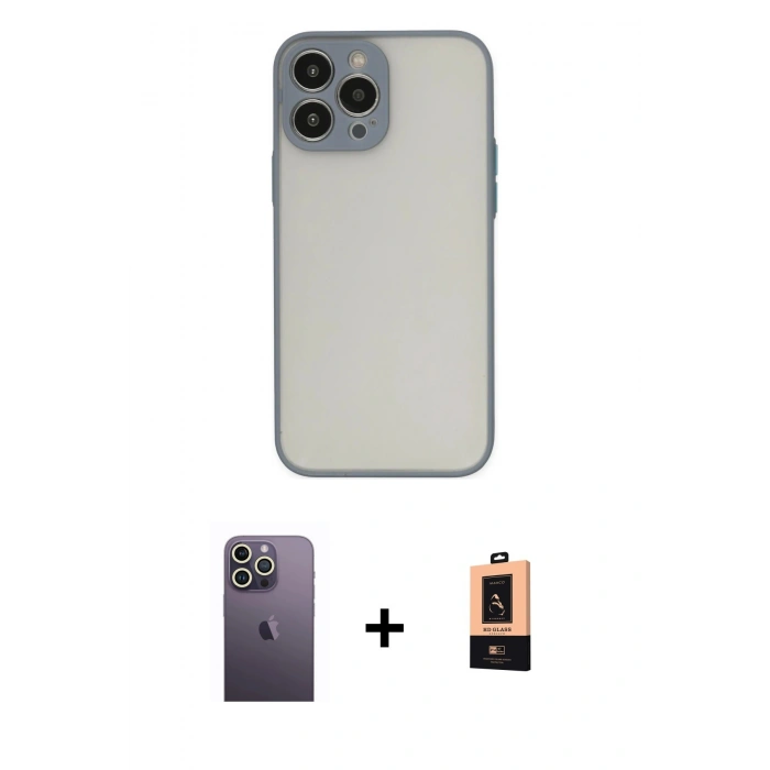 MARSİLYAN™- iPhone 13 Pro Max Kılıf Ahenk Çizgi Serisi - Şeffaf Maxco Cam Ekran Koruyucu + Neon Fosforlu Kamera Lens - BZ