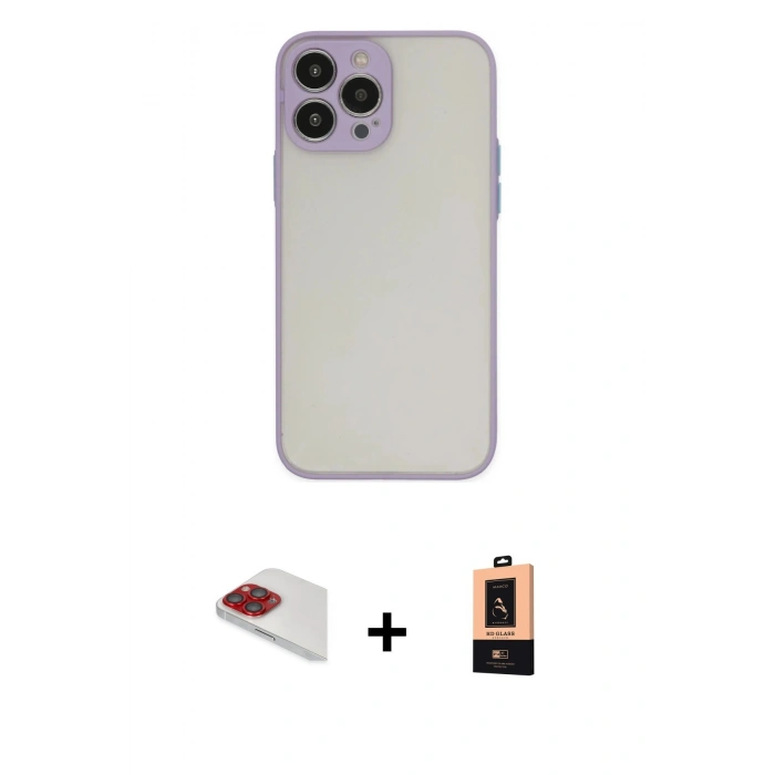MARSİLYAN™- iPhone 13 Pro Max Kılıf Ahenk Çizgi Serisi - Şeffaf Maxco Cam Ekran Koruyucu + Pers Alüminyum Kamera Lens - KI