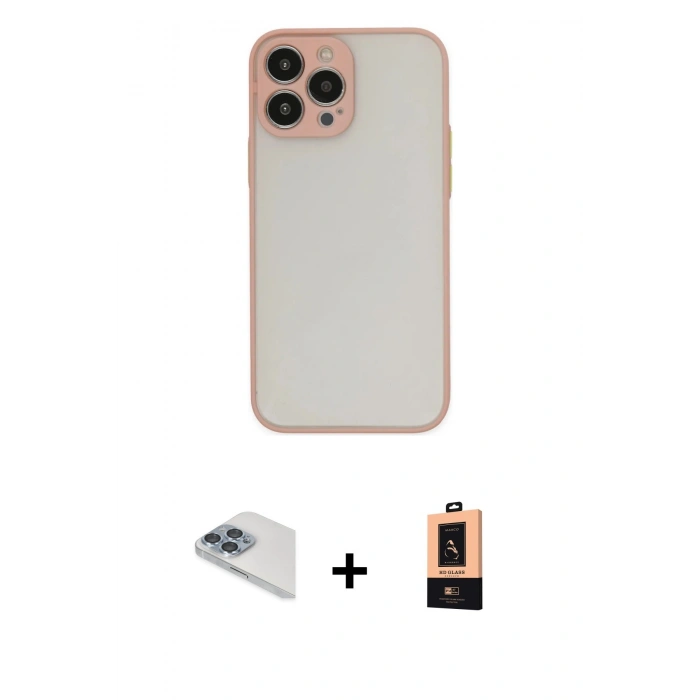 MARSİLYAN™- iPhone 13 Pro Max Kılıf Ahenk Çizgi Serisi - Şeffaf Maxco Cam Ekran Koruyucu + Pers Alüminyum Kamera Lens - SABE