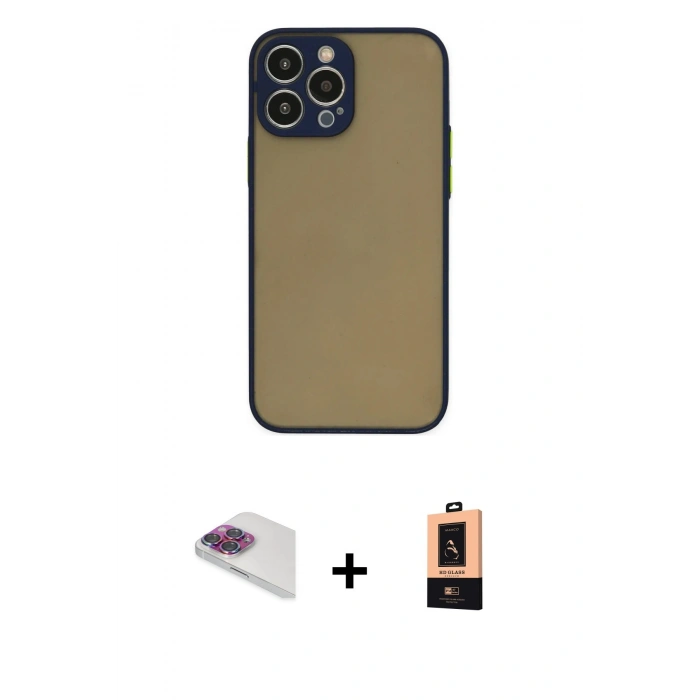 MARSİLYAN™- iPhone 13 Pro Max Kılıf Ahenk Çizgi Serisi - Şeffaf Maxco Cam Ekran Koruyucu + Pers Alüminyum Kamera Lens - GI