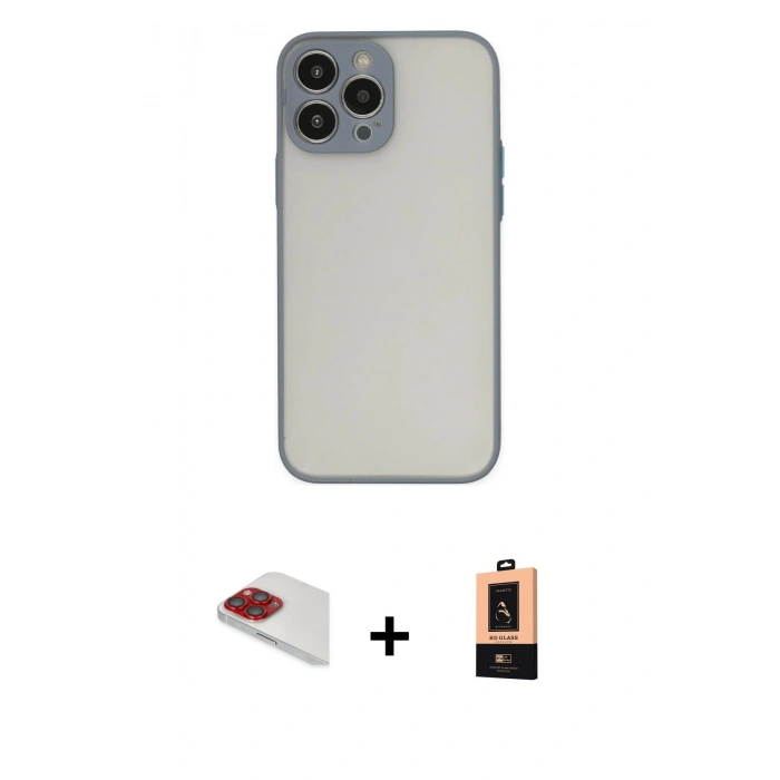 MARSİLYAN™- iPhone 13 Pro Max Kılıf Ahenk Çizgi Serisi - Şeffaf Maxco Cam Ekran Koruyucu + Pers Alüminyum Kamera Lens - KI