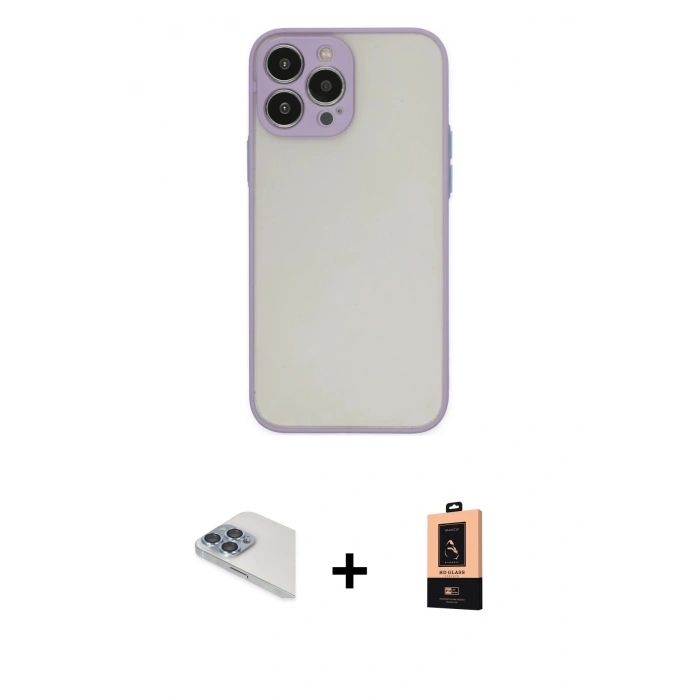 MARSİLYAN™- iPhone 13 Pro Max Kılıf Ahenk Çizgi Serisi - Şeffaf Maxco Cam Ekran Koruyucu + Pers Alüminyum Kamera Lens - SABE