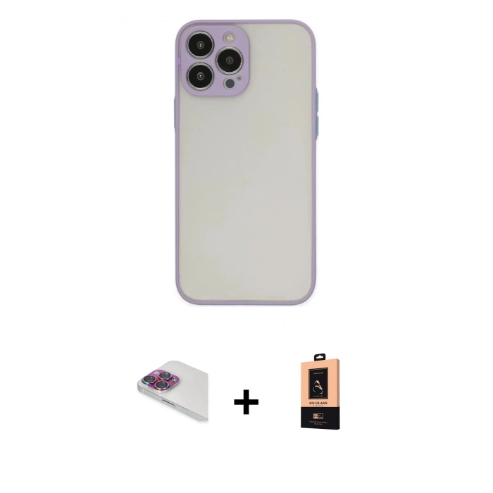 MARSİLYAN™- iPhone 13 Pro Max Kılıf Ahenk Çizgi Serisi - Şeffaf Maxco Cam Ekran Koruyucu + Pers Alüminyum Kamera Lens - GI