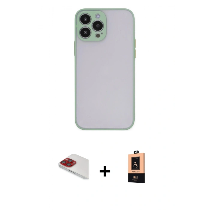 MARSİLYAN™- iPhone 13 Pro Max Kılıf Ahenk Çizgi Serisi - Şeffaf Maxco Cam Ekran Koruyucu + Pers Alüminyum Kamera Lens - KI
