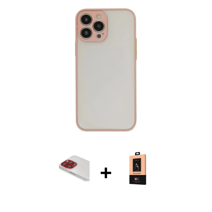 MARSİLYAN™- iPhone 13 Pro Max Kılıf Ahenk Çizgi Serisi - Şeffaf Maxco Cam Ekran Koruyucu + Pers Alüminyum Kamera Lens - KI