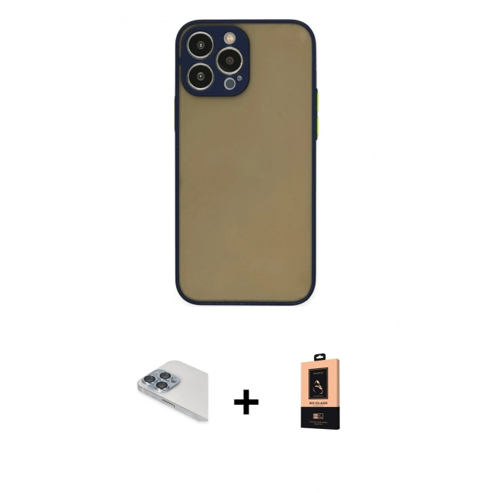 MARSİLYAN™- iPhone 13 Pro Max Kılıf Ahenk Çizgi Serisi - Şeffaf Maxco Cam Ekran Koruyucu + Pers Alüminyum Kamera Lens - SABE