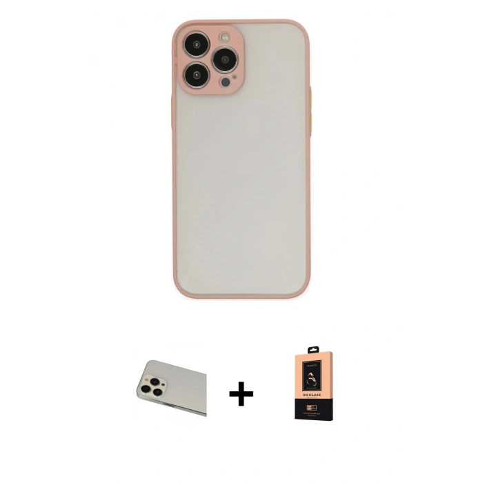 MARSİLYAN™- iPhone 13 Pro Max Kılıf Ahenk Çizgi Serisi - Şeffaf Maxco Cam Ekran Koruyucu + Rainbow Kamera Lens Koruma Cam - REGD