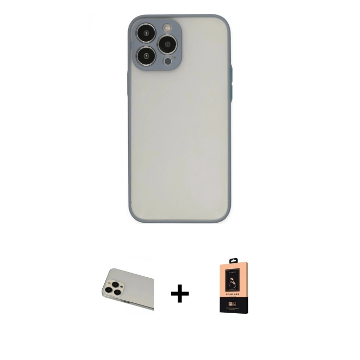 MARSİLYAN™- iPhone 13 Pro Max Kılıf Ahenk Çizgi Serisi - Şeffaf Maxco Cam Ekran Koruyucu + Rainbow Kamera Lens Koruma Cam - REGD