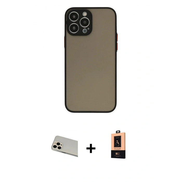 MARSİLYAN™- iPhone 13 Pro Max Kılıf Ahenk Çizgi Serisi - Şeffaf Maxco Cam Ekran Koruyucu + Rainbow Kamera Lens Koruma Cam - REGD