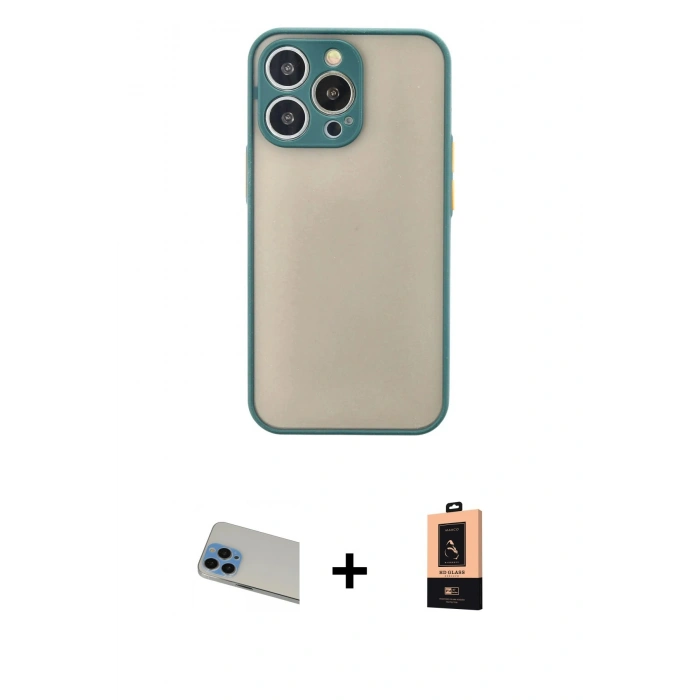 MARSİLYAN™- iPhone 13 Pro Max Kılıf Ahenk Çizgi Serisi - Şeffaf Maxco Cam Ekran Koruyucu + Rainbow Kamera Lens Koruma Cam - MI