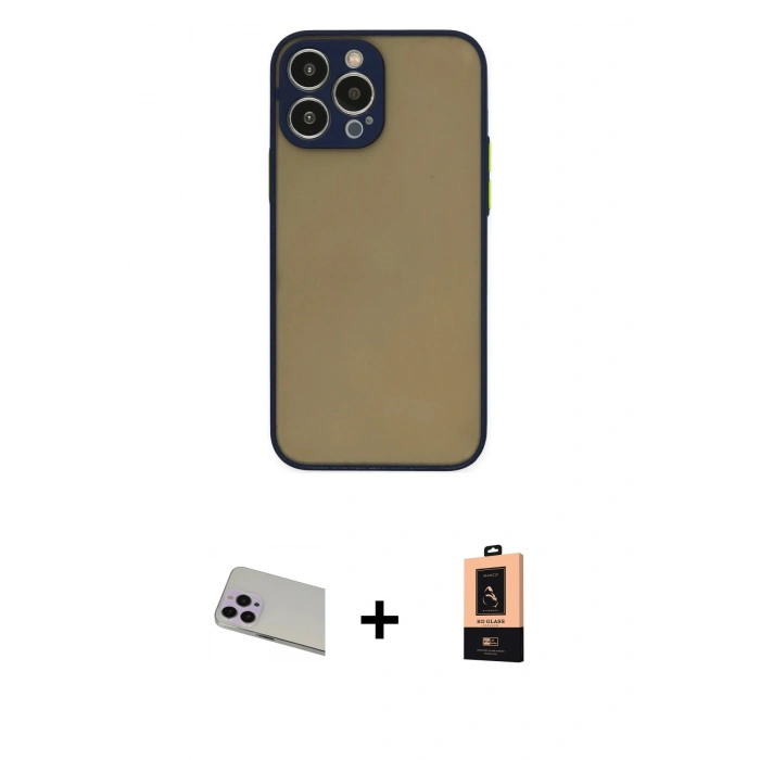 MARSİLYAN™- iPhone 13 Pro Max Kılıf Ahenk Çizgi Serisi - Şeffaf Maxco Cam Ekran Koruyucu + Rainbow Kamera Lens Koruma Cam - MR