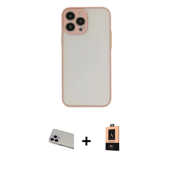 MARSİLYAN™- iPhone 13 Pro Max Kılıf Ahenk Çizgi Serisi - Şeffaf Maxco Cam Ekran Koruyucu + Rainbow Kamera Lens Koruma Cam - MR