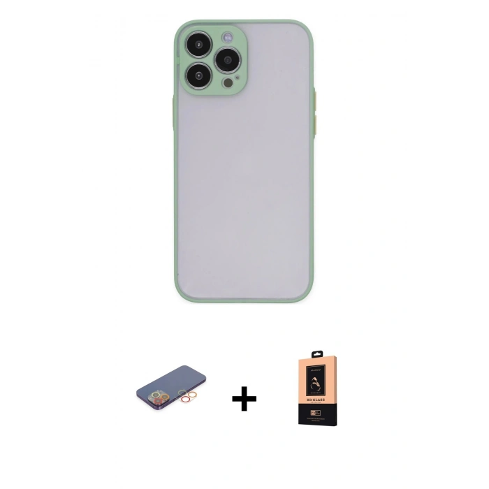 MARSİLYAN™- iPhone 13 Pro Max Kılıf Ahenk Çizgi Serisi - Şeffaf Maxco Cam Ekran Koruyucu + Renkli Kamera Lens Koruma Cam - TU