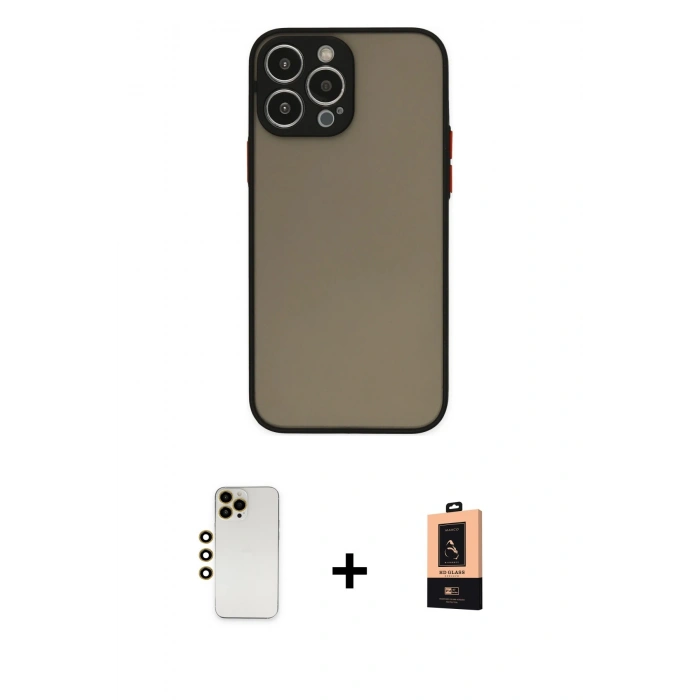 MARSİLYAN™- iPhone 13 Pro Max Kılıf Ahenk Çizgi Serisi - Şeffaf Maxco Cam Ekran Koruyucu + Shine Kamera Lens - GD