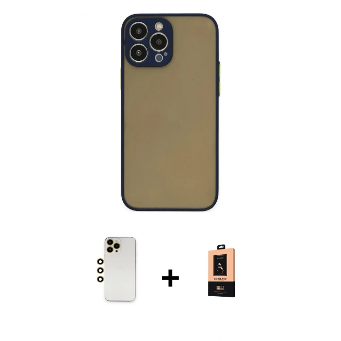MARSİLYAN™- iPhone 13 Pro Max Kılıf Ahenk Çizgi Serisi - Şeffaf Maxco Cam Ekran Koruyucu + Shine Kamera Lens - GD