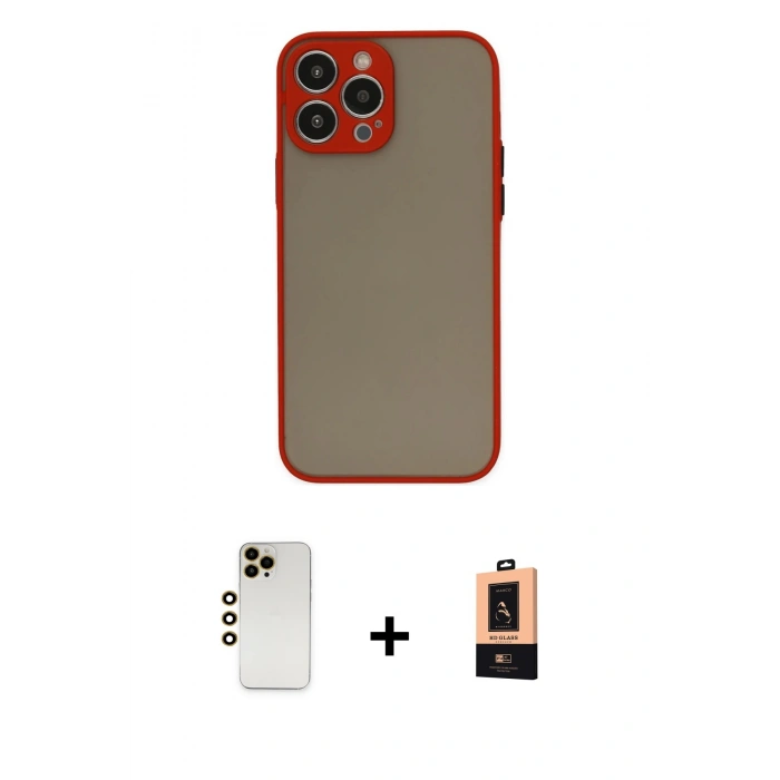 MARSİLYAN™- iPhone 13 Pro Max Kılıf Ahenk Çizgi Serisi - Şeffaf Maxco Cam Ekran Koruyucu + Shine Kamera Lens - GD