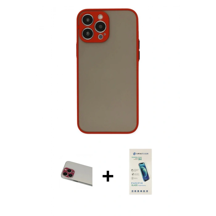 MARSİLYAN™- iPhone 13 Pro Max Kılıf Ahenk Çizgi Serisi - Şeffaf Pasifik Cam Ekran Koruyucu + Rainbow Kamera Lens Koruma Cam - KI