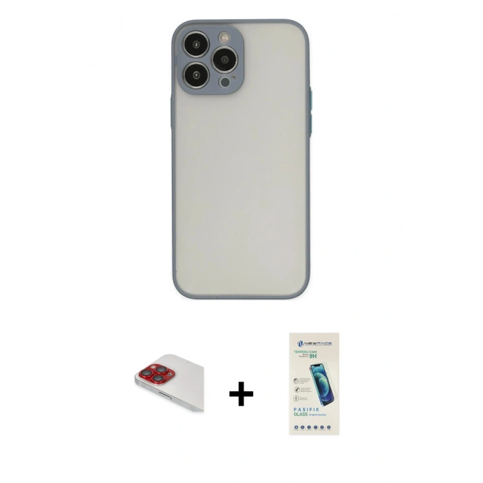 MARSİLYAN™- iPhone 13 Pro Max Kılıf Ahenk Çizgi Serisi - Şeffaf Pasifik Cam Ekran Koruyucu + Pers Alüminyum Kamera Lens - KI