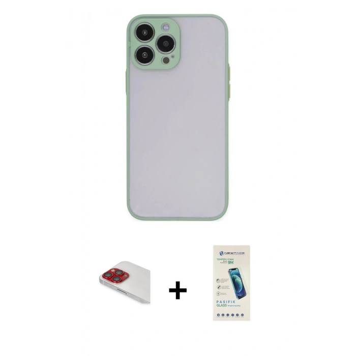 MARSİLYAN™- iPhone 13 Pro Max Kılıf Ahenk Çizgi Serisi - Şeffaf Pasifik Cam Ekran Koruyucu + Pers Alüminyum Kamera Lens - KI