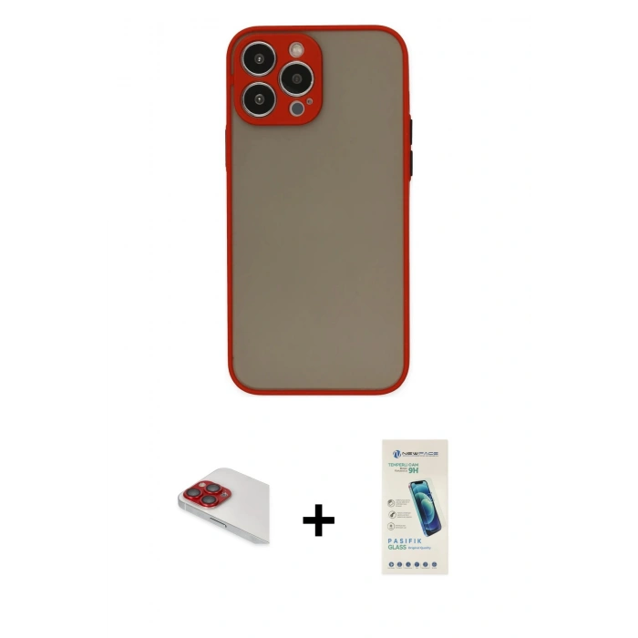 MARSİLYAN™- iPhone 13 Pro Max Kılıf Ahenk Çizgi Serisi - Şeffaf Pasifik Cam Ekran Koruyucu + Pers Alüminyum Kamera Lens - KI