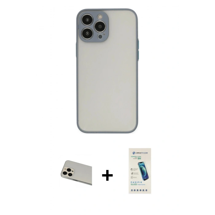 MARSİLYAN™- iPhone 13 Pro Max Kılıf Ahenk Çizgi Serisi - Şeffaf Pasifik Cam Ekran Koruyucu + Rainbow Kamera Lens Koruma Cam - REGD