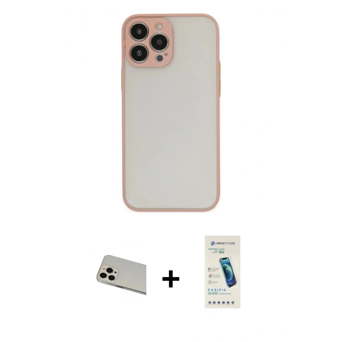 MARSİLYAN™- iPhone 13 Pro Max Kılıf Ahenk Çizgi Serisi - Şeffaf Pasifik Cam Ekran Koruyucu + Rainbow Kamera Lens Koruma Cam - REGD