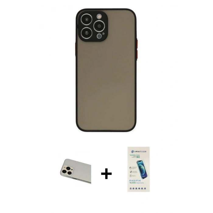 MARSİLYAN™- iPhone 13 Pro Max Kılıf Ahenk Çizgi Serisi - Şeffaf Pasifik Cam Ekran Koruyucu + Rainbow Kamera Lens Koruma Cam - REGD