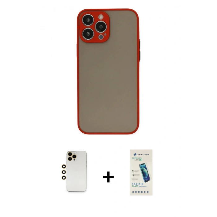 MARSİLYAN™- iPhone 13 Pro Max Kılıf Ahenk Çizgi Serisi - Şeffaf Pasifik Cam Ekran Koruyucu + Shine Kamera Lens - GD