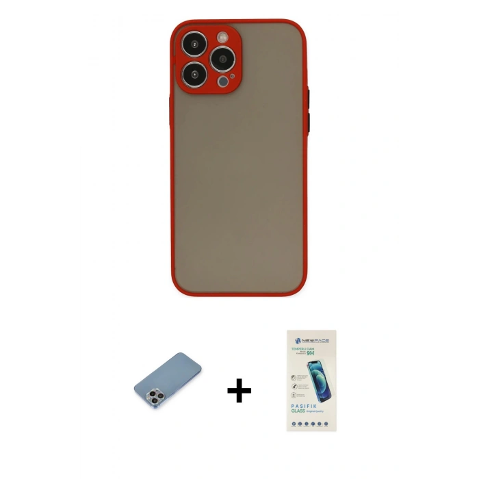 MARSİLYAN™- iPhone 13 Pro Max Kılıf Ahenk Çizgi Serisi - Şeffaf Pasifik Cam Ekran Koruyucu + Shine Kamera Lens Koruma Cam - GI