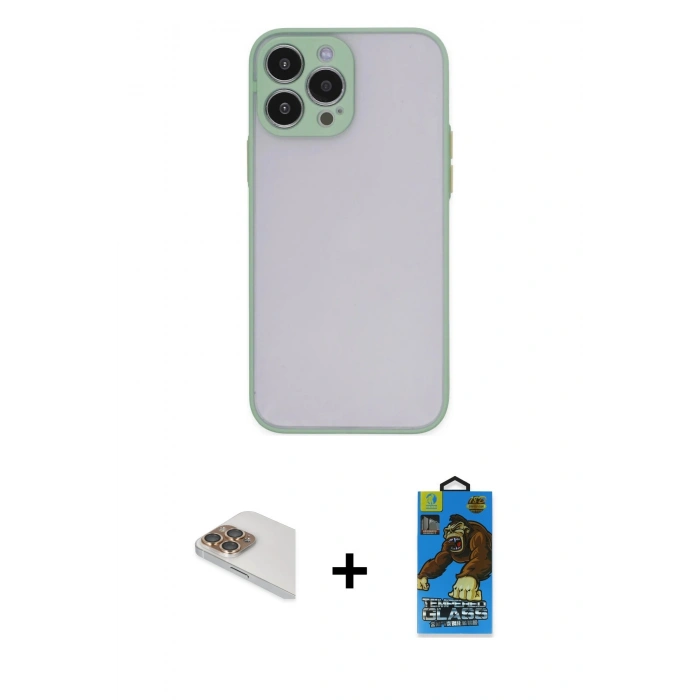 MARSİLYAN™- iPhone 13 Pro Max Kılıf Ahenk Çizgi Serisi - Siyah 18D Cam Ekran Koruyucu + Pers Alüminyum Kamera Lens - GD