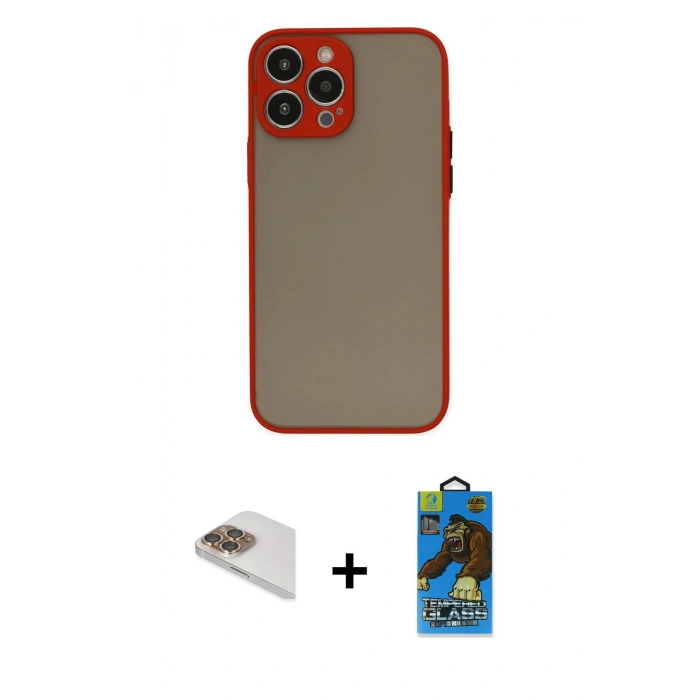 MARSİLYAN™- iPhone 13 Pro Max Kılıf Ahenk Çizgi Serisi - Siyah 18D Cam Ekran Koruyucu + Pers Alüminyum Kamera Lens - GD