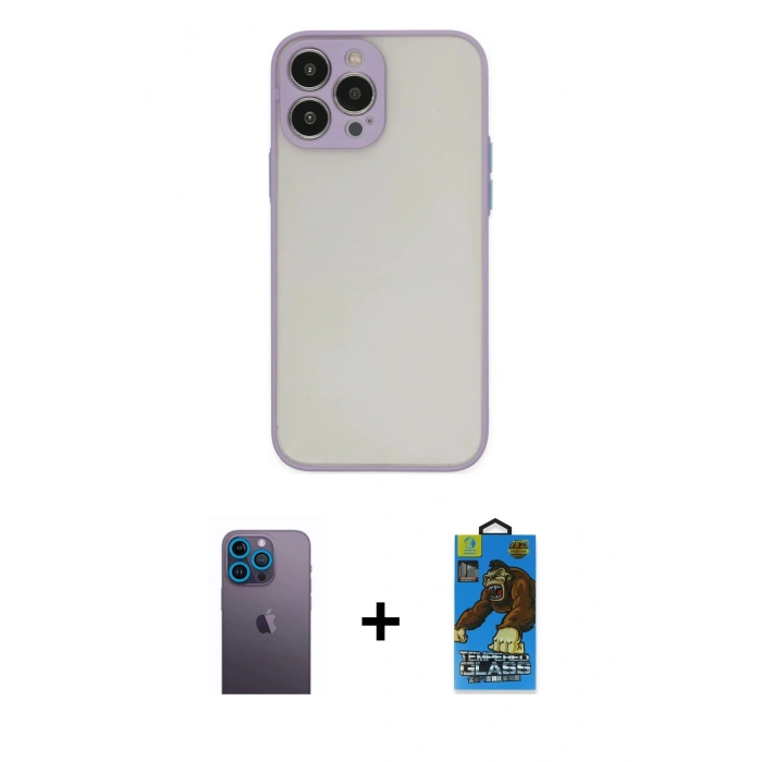 MARSİLYAN™- iPhone 13 Pro Max Kılıf Ahenk Çizgi Serisi - Siyah 18D Cam Ekran Koruyucu + Neon Fosforlu Kamera Lens - MI