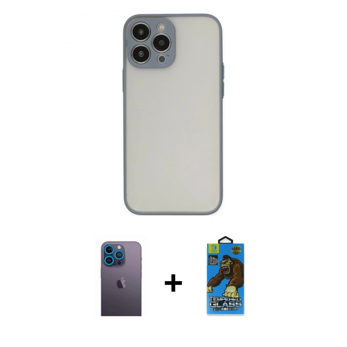 MARSİLYAN™- iPhone 13 Pro Max Kılıf Ahenk Çizgi Serisi - Siyah 18D Cam Ekran Koruyucu + Neon Fosforlu Kamera Lens - MI