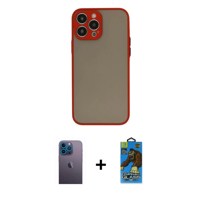 MARSİLYAN™- iPhone 13 Pro Max Kılıf Ahenk Çizgi Serisi - Siyah 18D Cam Ekran Koruyucu + Neon Fosforlu Kamera Lens - MI